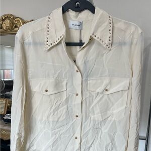 St. John Cream Studded Blouse